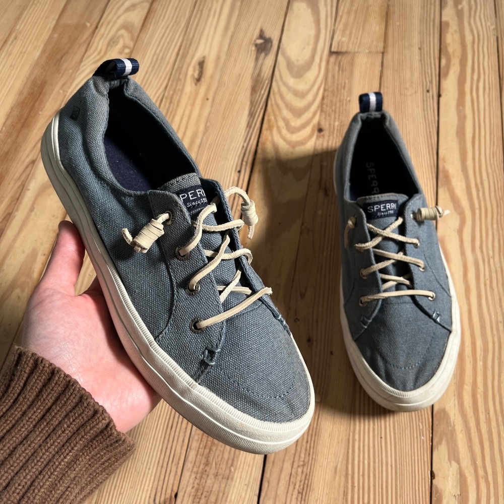 Sperry Crest Vibe Sneakers Womens 9 Gray Blue Canvas Low Top Slip On STS83588